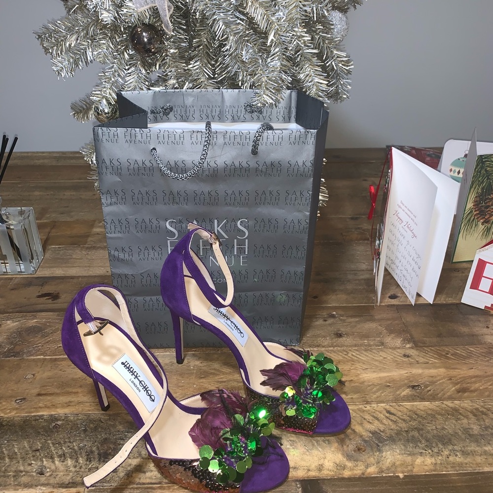 Jimmy Choo Annie Sequin & Feather Embellish Sandal - Picture 5 of 8